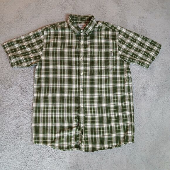 Carhartt Short Sleeve Button Down Work Dress Shirt Plaid Men's Large Collared - Picture 1 of 9